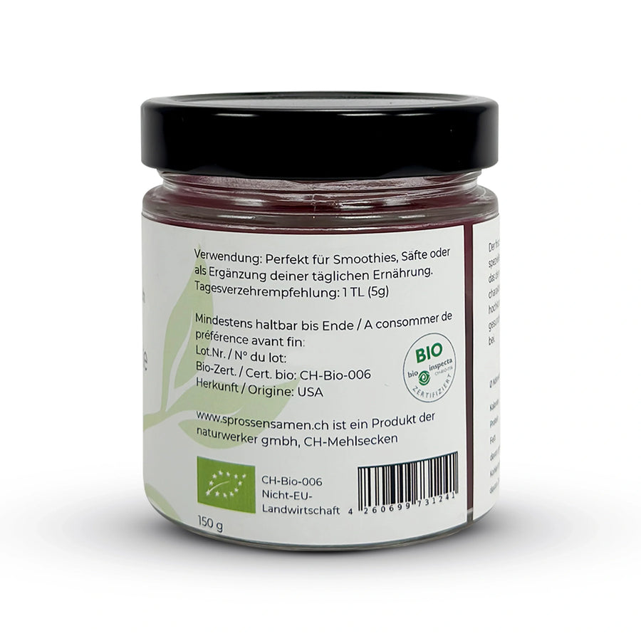 poudre de jus de betterave cru biologique, 150 g