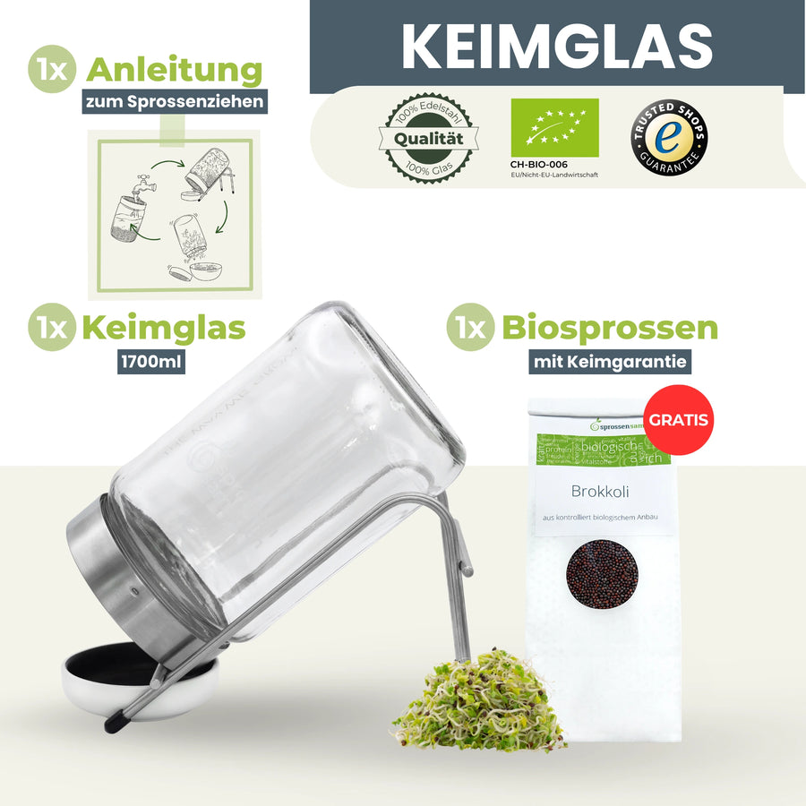 Keimglas 1700ml The Way We Grow™ aus Glas mit Ständer Biosprosser