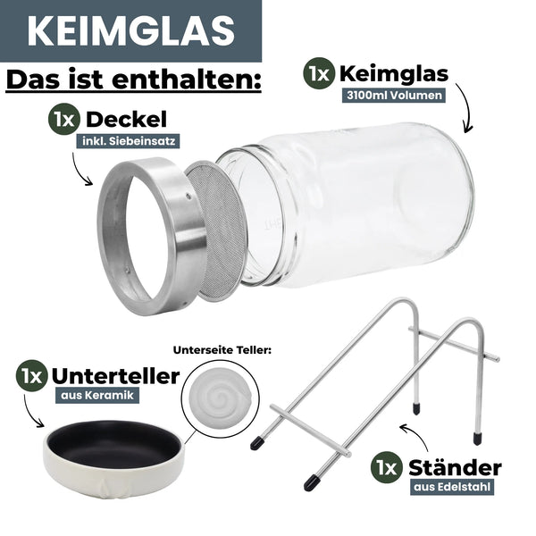 Keimglas Biosprosser 3100ml aus Glas mit Ständer