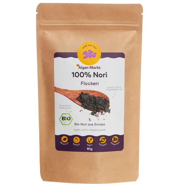 Nori-Flocken in Bio- und Rohkostqualität, reich an Jod und Mineralstoffen, schonend getrocknet und naturbelassen