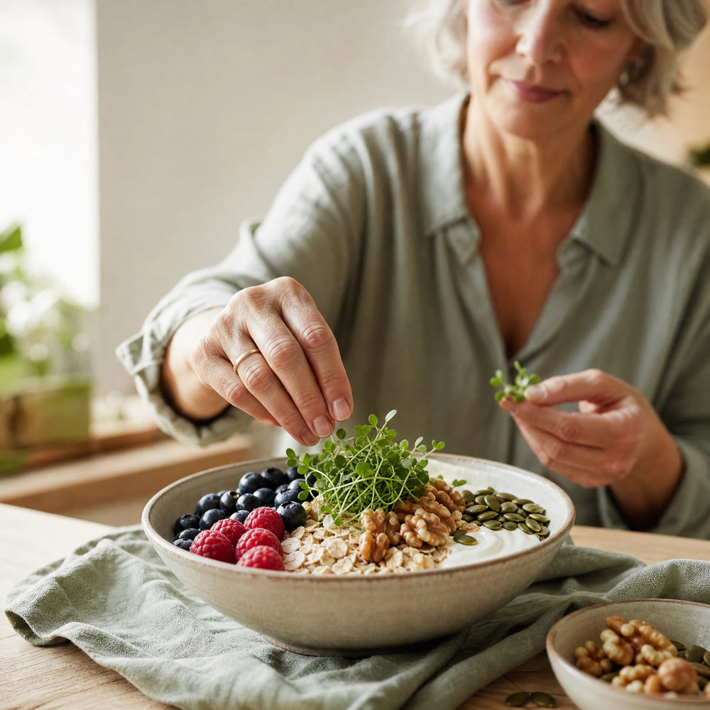 Stoffwechsel anregen – Food-First-Bild für Inhaltsabschnitt 1; natürliche Mahlzeit mit Lebensmitteln und Sprossen