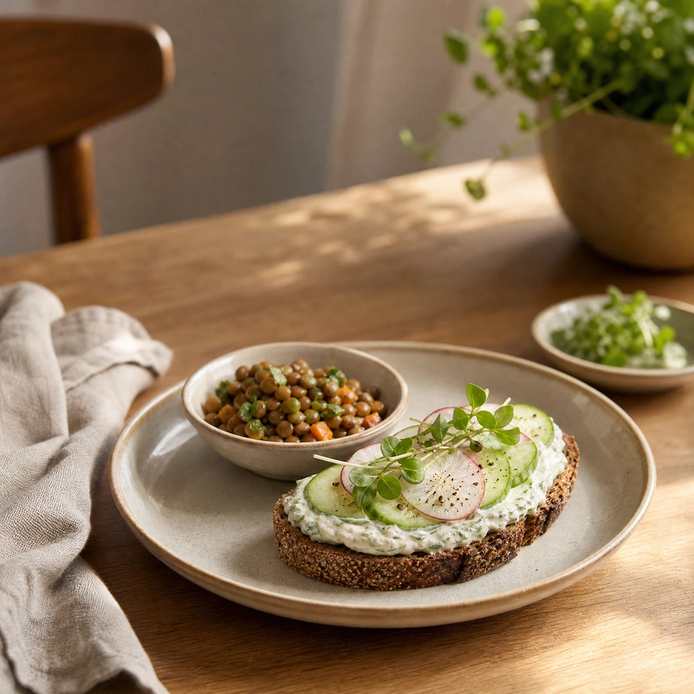 Glykämischer Index – Food-First-Bild für Inhaltsabschnitt 6; natürliche Mahlzeit mit Lebensmitteln und Sprossen