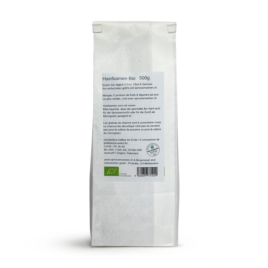 Graines de chanvre décortiquées biologiques 500 g 