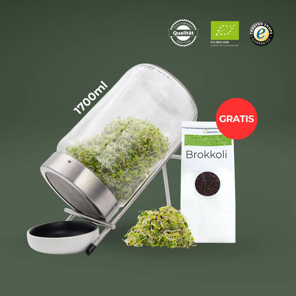 Keimglas Biosprosser 1700ml aus Glas mit Ständer