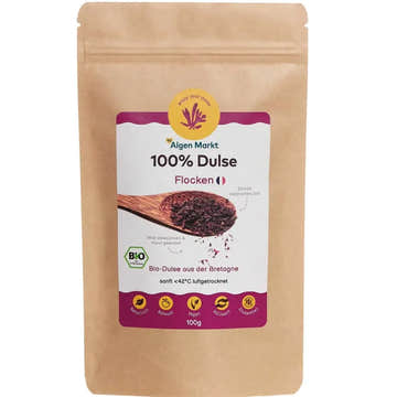 Dulse-Flocken aus der Bretagne, von Hand geerntet und in Bio-Rohkostqualität schonend getrocknet