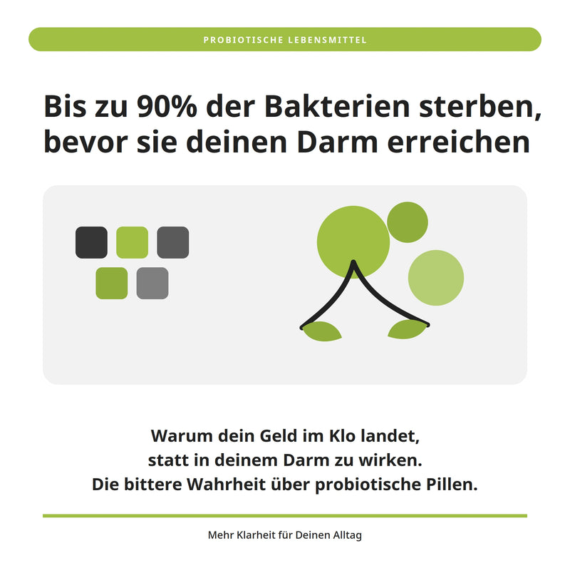 Infografik: Bis zu 90% der Bakterien sterben, bevor sie deinen Darm erreichen